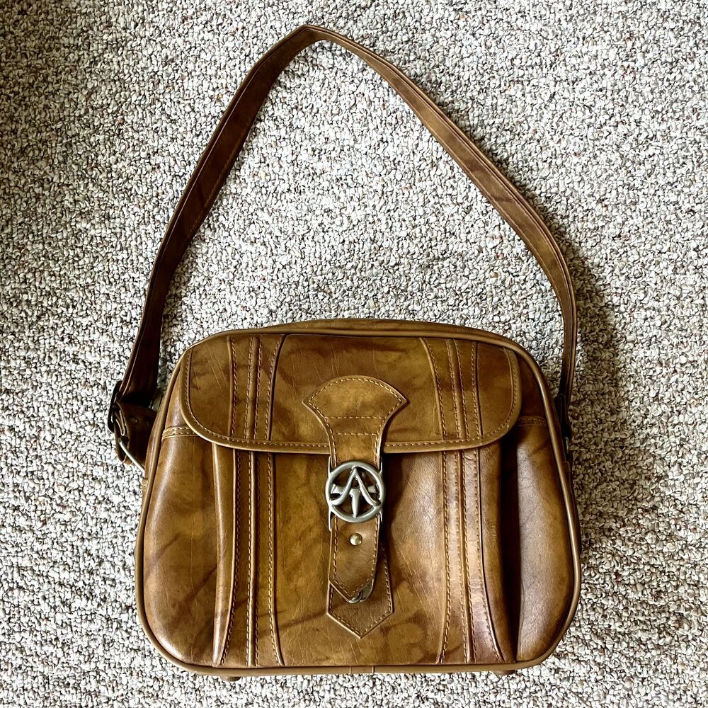 Vintage American Luggage Works Travel Bag Brown 1975 Crossbody Zipper Sturdy